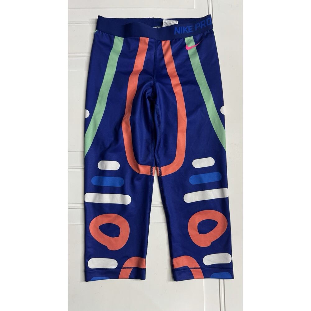 Nike Pro Dri Fit Cropped Leggings Womens Medium Blue Loops and Lines Yoga - Picture 1 of 6
